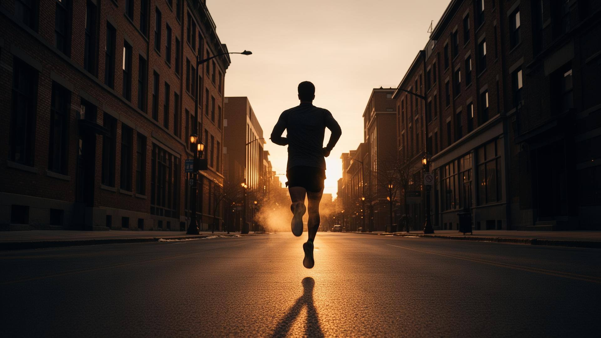 A runner moving through downtown Toronto at dawn — every body has its own rhythm